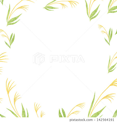 Watercolor-style Japanese-style background with a circular frame featuring pampas grass, with ample white space. Watercolor-style Japanese-style background with a circular frame featuring pampas grass, with ample white space. 142564191
