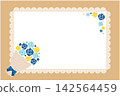 Blue rose bouquet and white lace frame background set 142564459
