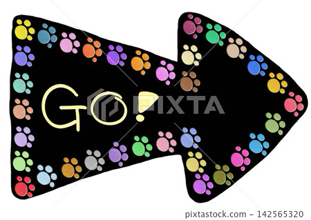 Colorful guide arrows with hand-drawn paw prints Colorful guide arrows with hand-drawn paw prints 142565320