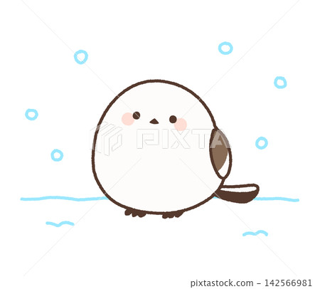 一隻長尾山雀站在雪地裡 一隻長尾山雀站在雪地裡 142566981