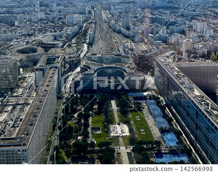 Panoramic view of Paris from the top of Tour Montparnasse with La Defense business district and urban cityscape Panoramic view of Paris from the top of Tour Montparnasse with La Defense business district and urban cityscape 142566998