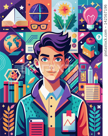 Posters or covers in a trendy doodle style with geometric shapes, bold design elements and modern typography. Back to school, college, education, learning concept. Templates for advertising, branding, Posters or covers in a trendy doodle style with geometric shapes, bold design elements and modern typography. Back to school, college, education, learning concept. Templates for advertising, branding, 142567196