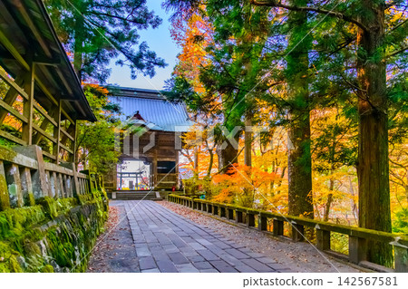 在一個晴朗的秋日清晨,正值秋葉最盛之時,我在榛名神社,站在禊橋前回頭望去,凝視著石板路和瑞神門。 在一個晴朗的秋日清晨,正值秋葉最盛之時,我在榛名神社,站在禊橋前回頭望去,凝視著石板路和瑞神門。 142567581