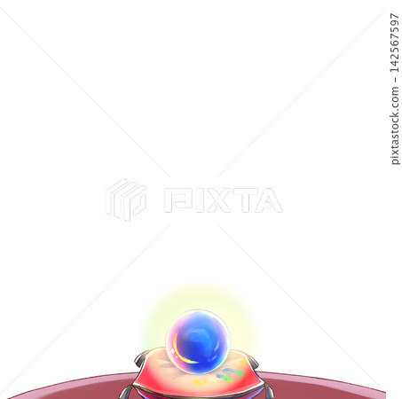 Crystal ball on a cushion; crystal ball fortune-telling; desk Crystal ball on a cushion; crystal ball fortune-telling; desk 142567597