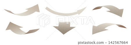 Set of arrows made from kraft paper, curved in an arc shape and isolated on transparent background. Minimal handmade paper element for design, navigation, banners, and layouts Set of arrows made from kraft paper, curved in an arc shape and isolated on transparent background. Minimal handmade paper element for design, navigation, banners, and layouts 142567664