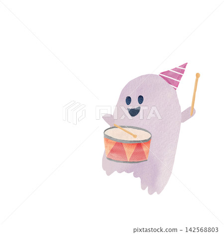 Illustration of a ghost holding a snare drum - Halloween Concert 8 Illustration of a ghost holding a snare drum - Halloween Concert 8 142568803