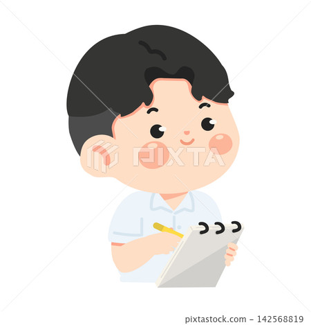 Young student writing in notebook with pencil Young student writing in notebook with pencil 142568819