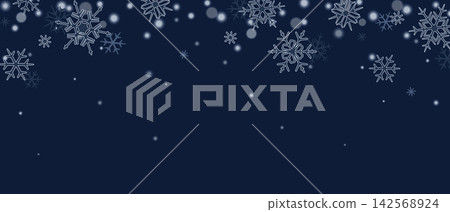 Winter background with white snowflakes and falling snow on a dark blue background. Winter background with white snowflakes and falling snow on a dark blue background. 142568924