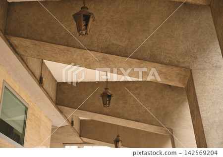 Art Deco architecture and hanging lanterns in Casablanca, Morocco travel scene Art Deco architecture and hanging lanterns in Casablanca, Morocco travel scene 142569204