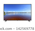 Smart tv with lake landscape on screen isolated on white 142569778