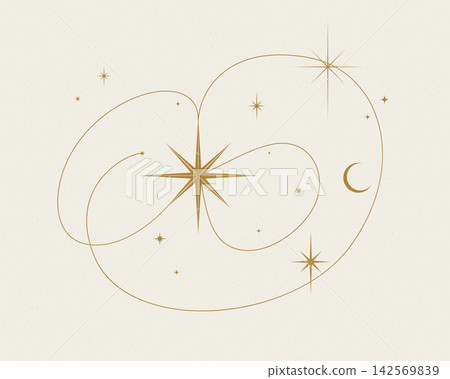 Star with abstract chaotic atomic orbits and trajectories beige 142569839