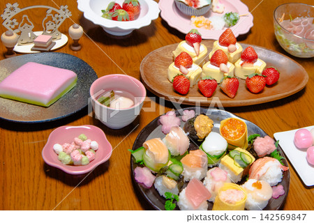 Fancy celebratory dishes to adorn Hina Matsuri (Girls' Day) Fancy celebratory dishes to adorn Hina Matsuri (Girls' Day) 142569847