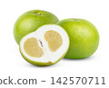 Citrus sweetie grapefruit fruit and half of pomelo, pomelit or Oroblanco citrus fruit isolated on white background. 142570711
