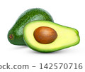 Fresh green avocado and half of ripe avocado isolated. 142570716