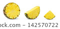 Pineapple fruit slices collection isolated. Half of ananas isolate. Slice of pineapple. 142570722