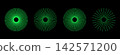 Neon green ray burst, beams set. Sunburst elements, radial stripes. Sun star rays. Radial radiation circle lines. Circular radial lines. Spokes with radiating stripes grid. 142571200