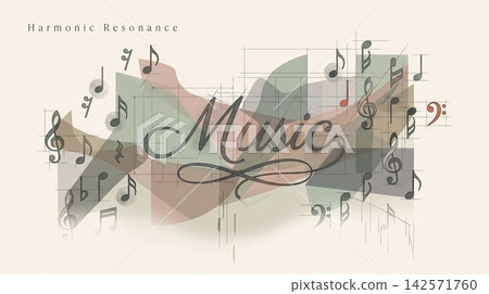 Musical notes arranged around the word music on a textured background Musical notes arranged around the word music on a textured background 142571760