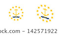 Rhode Island flags variation. Waving flag of Rhode Island. Flag of Rhode Island isolated in heart shape. 142571922