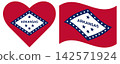 Arkansas flags variation. Waving flag of Arkansas isolate. Arkansas flag in heart shape. 142571924