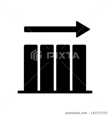 A horizontal bar graph with an arrow silhouette icon. A horizontal bar graph with an arrow silhouette icon. 142572725