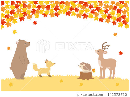 秋日森林中動物的可愛邊框插圖 秋日森林中動物的可愛邊框插圖 142572730