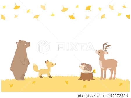 秋季銀杏和可愛動物背景 秋季銀杏和可愛動物背景 142572734