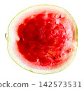 top view of empty eaten half watermelon isolated 142573531
