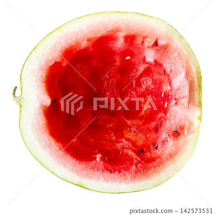 top view of empty eaten half watermelon isolated top view of empty eaten half watermelon isolated 142573531