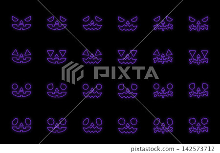 Halloween Jack-o'-lantern and other facial expression parts set (joy, anger, sadness, etc.) - Neon Light Purple Halloween Jack-o'-lantern and other facial expression parts set (joy, anger, sadness, etc.) - Neon Light Purple 142573712