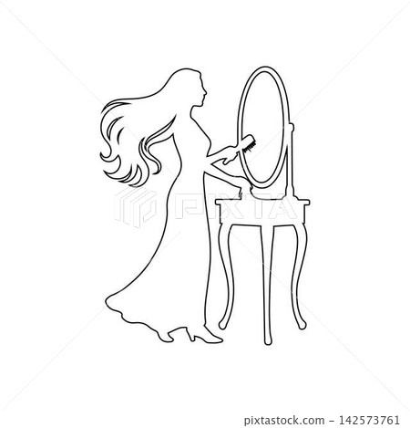 woman outline icon lady getting ready at mirror dressing table illustration woman outline icon lady getting ready at mirror dressing table illustration 142573761