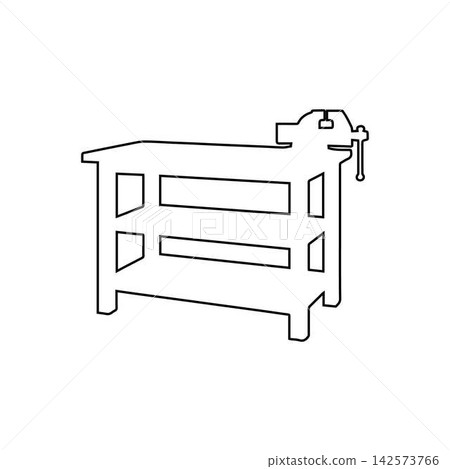 workbench with vise outline isolated on white background workbench with vise outline isolated on white background 142573766