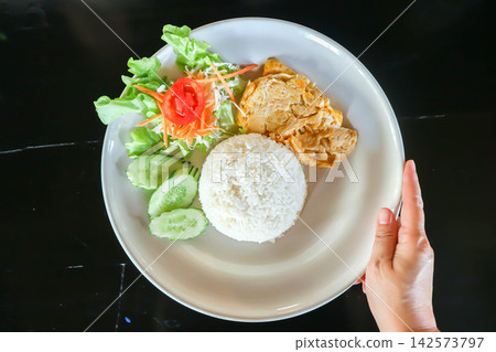 omelette, omelet or fried egg with rice and vegetable or Thai omelet omelette, omelet or fried egg with rice and vegetable or Thai omelet 142573797