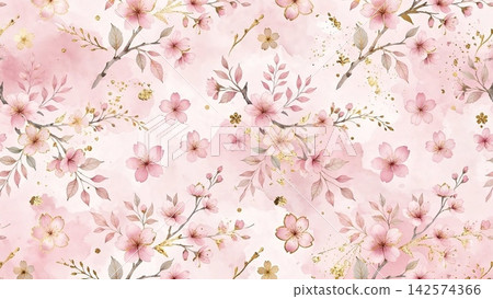 可愛的粉紅春日日式現代背景，飾以水彩櫻花圖案。 142574366