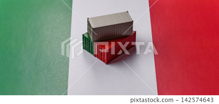 Cargo containers on the Italian flag as a conceptual backdrop for goods export. Cargo containers Cargo containers on the Italian flag as a conceptual backdrop for goods export. Cargo containers 142574643