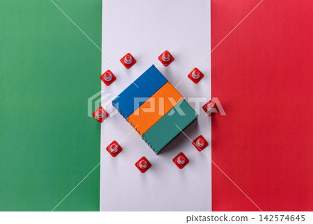 The cargo container ban on the Italian flag as a conceptual backdrop. Cargo container embargo The cargo container ban on the Italian flag as a conceptual backdrop. Cargo container embargo 142574645