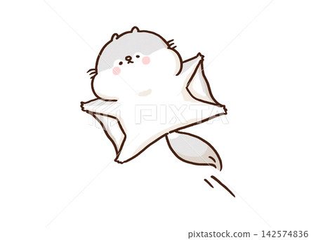 A cute Ezo flying squirrel gliding with its arms and legs spread. A cute Ezo flying squirrel gliding with its arms and legs spread. 142574836