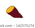 An illustration of a sweet potato with its cut surface visible. 142575274
