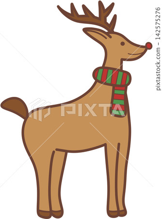 Cute Christmas reindeer wearing a striped scarf Cute Christmas reindeer wearing a striped scarf 142575276