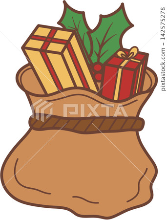 Santa Claus brown sack full of Christmas gifts Santa Claus brown sack full of Christmas gifts 142575278