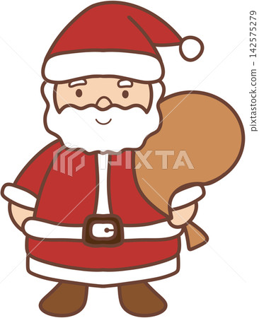 Cute Santa Claus holding a brown gift sack Cute Santa Claus holding a brown gift sack 142575279