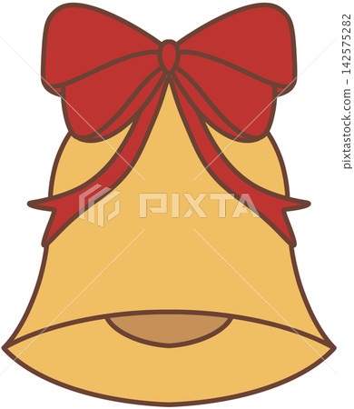 Golden Christmas bell with big red ribbon bow 142575282
