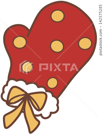 Red winter mitten glove with yellow polka dots and bow Red winter mitten glove with yellow polka dots and bow 142575285