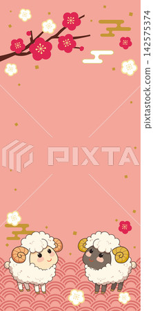 Cute sheep and plum blossom frame Cute sheep and plum blossom frame 142575374