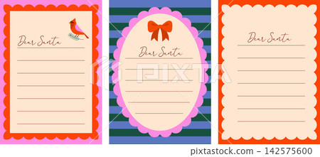 Retro Dear Santa Christmas letter template collection with lined writing paper and scalloped borders Retro Dear Santa Christmas letter template collection with lined writing paper and scalloped borders 142575600