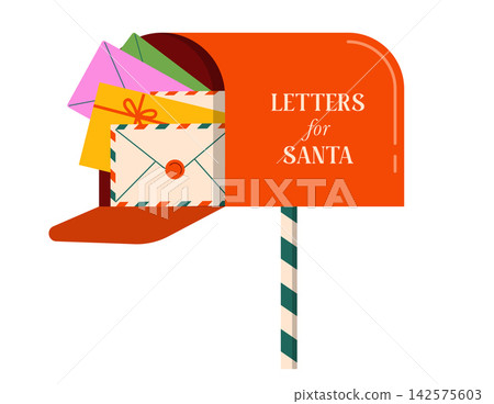 Letters for Santa Christmas mailbox with colorful envelopes and holiday mail. Colorful vector 142575603