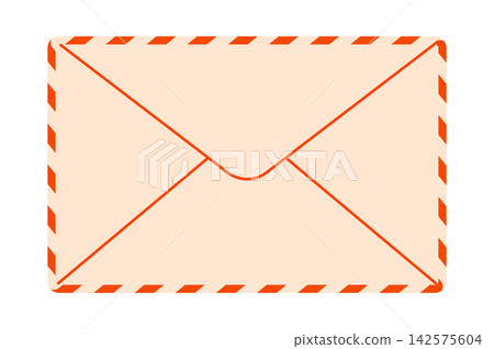 Retro airmail envelope with classic diagonal striped border and blank paper surface. Minimalist icon Retro airmail envelope with classic diagonal striped border and blank paper surface. Minimalist icon 142575604