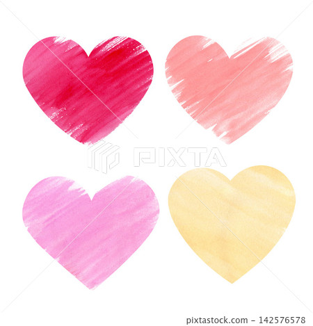 A set of hand-drawn watercolor red hearts. Vibrant watercolor illustrations. Valentine's Day cards. 142576578