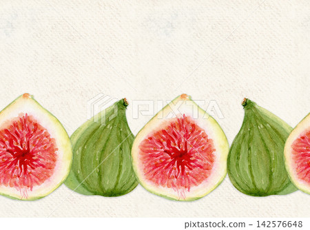 Figs watercolor seamless border, whole fruits, slices isolated on white. Hand painted illustration for food design, organic market, packaging, recipe books, kitchen decor, healthy lifestyle concepts Figs watercolor seamless border, whole fruits, slices isolated on white. Hand painted illustration for food design, organic market, packaging, recipe books, kitchen decor, healthy lifestyle concepts 142576648