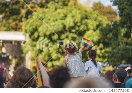 Belgrade Pride Protest March with Rainbow Flags Belgrade Pride Protest March with Rainbow Flags 142577238