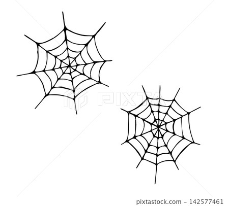Hand Drawn Halloween Spider Web Set Two Cobwebs Line Art Doodle Illustration 142577461
